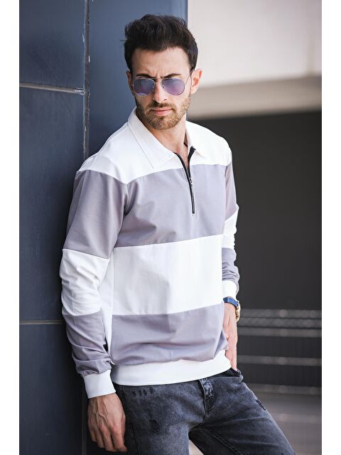 Oksit Yaounde Çift Renkli Yarım Fermuarlı Yakalı Erkek Sweatshirt - S000267579-20600