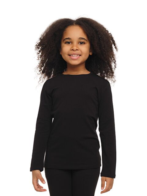 Lovetti Siyah Unısex Sıfır Yaka Uzun Kollu Tişört - S000053556-19351