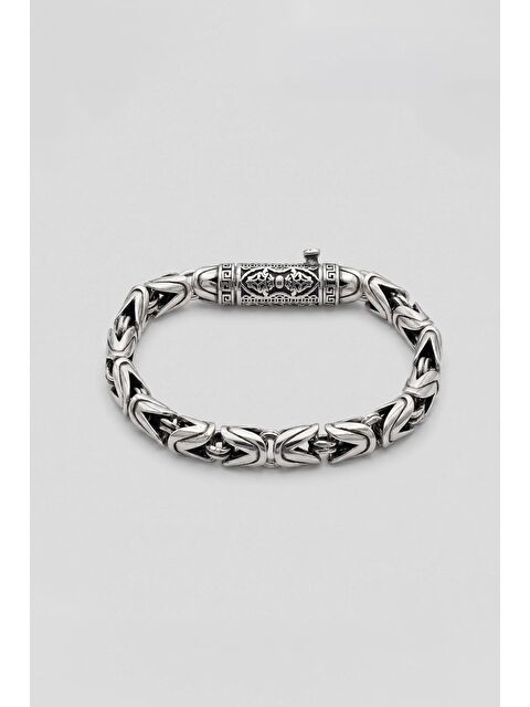 Abluka Online Erkek Bizans Örgü Zincir Çelik Bileklik Gümüş