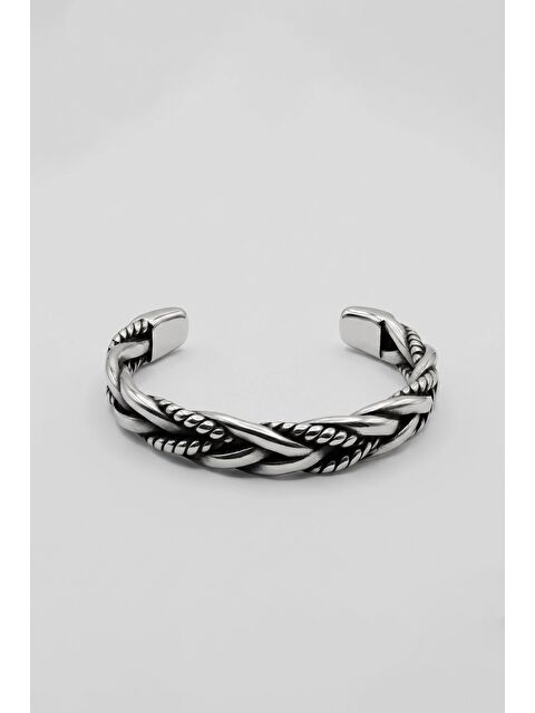 Abluka Online Erkek Burgulu Halat Desenli Bohem Çelik Bileklik Gümüş