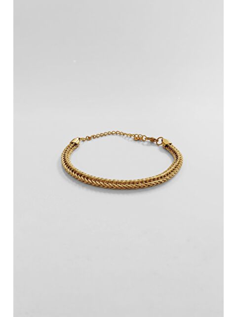 Abluka Online Unisex Çift Sıra Örgü Zincir Çelik Bileklik Altın