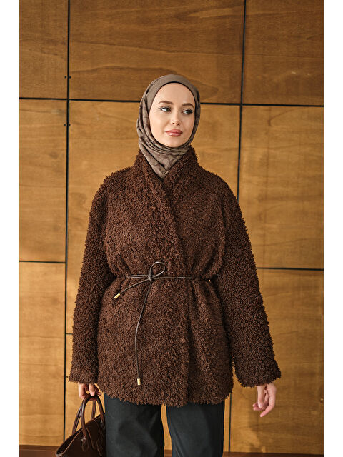 Locco Moda Kadın Astarlı İki İplik Ceket Kahverengi - S000492666-19413