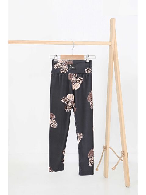 Tofisa Kız Çocuk Siyah Baskılı Armalı Tayt - 27207 - S000426036-19351