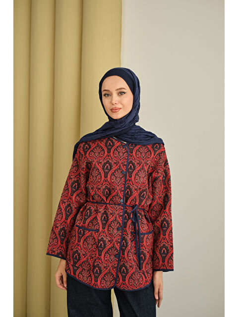 Locco Moda Kadın Etnik Desen Ceket Bordo - S000492668-19951