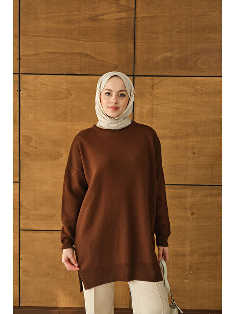 Locco Moda Kadın Basic Triko Tunik Kahverengi - S000492667-19413