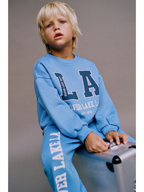 Magu Erkek Çocuk Pamuklu Mavi La Baskılı Eşofman Takımı - Silver Lake Yazılı - S000443469-17234