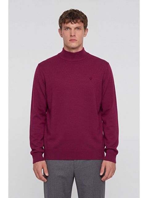 Sabri Özel Giotelli Erkek Vişne Normal Kesim Regular Fit Yünlü Dokuma Yarım Balıkçı Yaka Triko Kazak