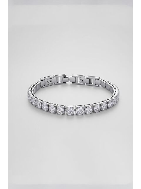 Abluka Online Unisex Taşlı Tenis Çelik Bileklik Gümüş