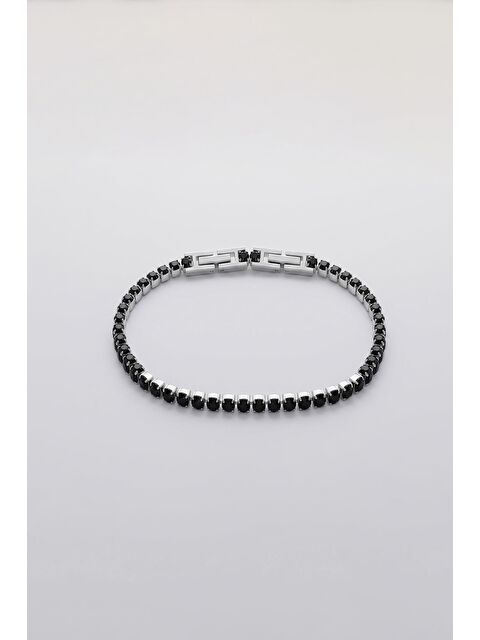 Abluka Online Erkek Taşlı Çelik Bileklik Siyah