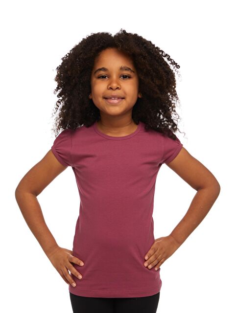 Lovetti Açık Mürdüm Kız Çocuk Kısa Kollu Basıc Tişört - S000053701-20034