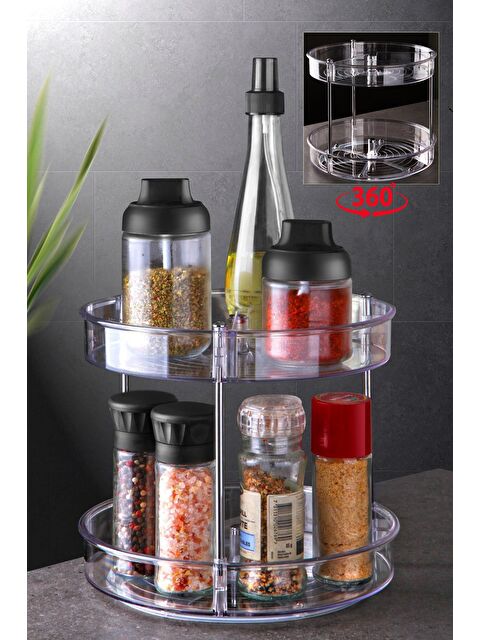 Nandy Home 2 Katlı, Çok Amaçlı, Düzenleyici Döner Raf ŞEFFAF - S000012444-26865