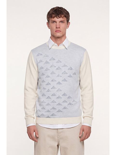 Sabri Özel Erkek Kemik Normal Kesim Regular Fit Yünlü Bisiklet Yaka Triko Kazak