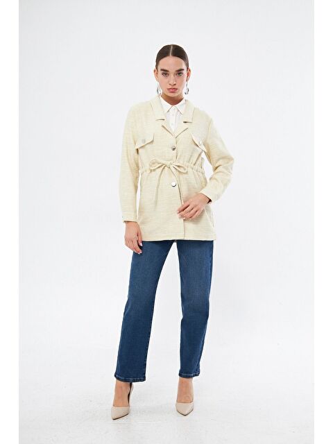 Mizalle Beli Bağcıklı Ekru Ceket - S000350716-19965