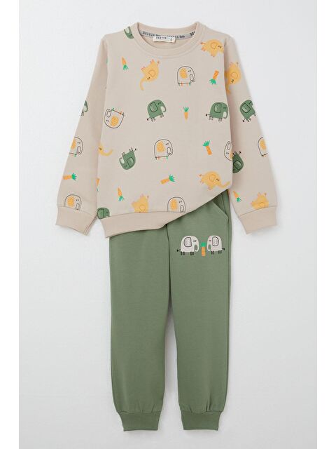 Breeze Erkek Bebek Eşofman Takım Sevimli Fil Desenli Bej (1.5 Yaş) - S000356013-19928