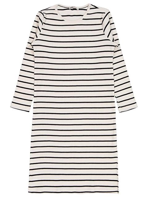 Civil Girls Kalın Çizgili 10-13 Yaş Elbise - Ekru 10-11 Yaş - S000487935-19965