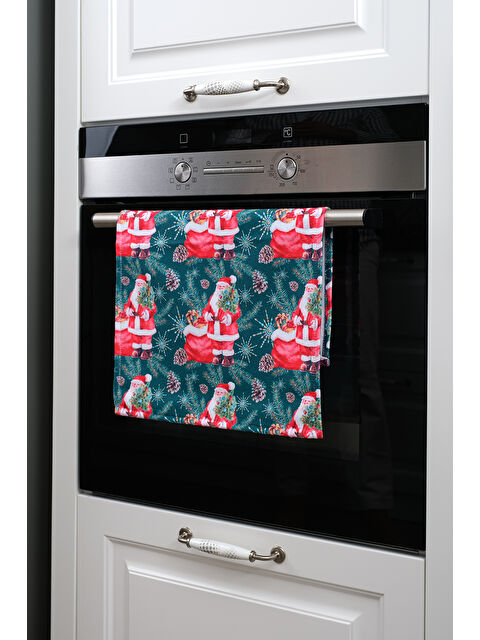 Asdiva Yılbaşı Temalı Noel Baba Çam Hediye Detaylı Dekoratif Mutfak Fırın Kurulama Bezi Yeşil - 35x55cm - S000484574-37467