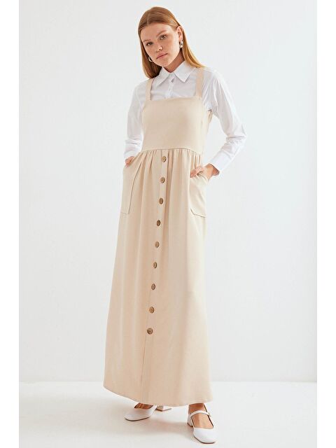 Bigdart 2490 Uzun Salopet Elbise - Krem - S000194277-19966