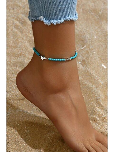 New Obsessions Mavi Boncuklu Yıldız Detaylı Esnek Lastikli Kadın Halhal - S000178656-17234