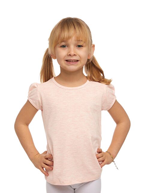 Lovetti Açık Pembe Melanj Kız Çocuk Kısa Kollu Basıc Tişört - S000053701-20020