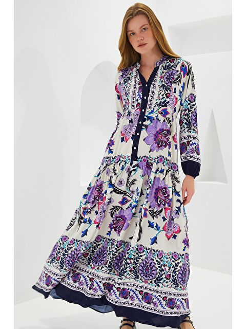 Bigdart Kadın Lacivert Mor Viskon Tesettür Elbise 2423 - S000089420-37350