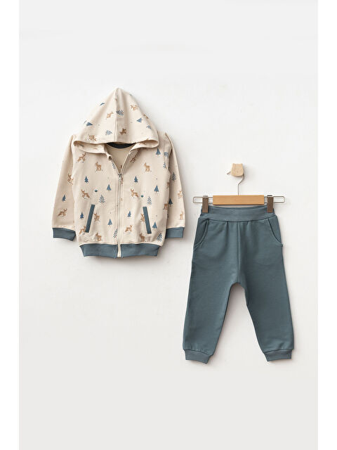 AZİZ BEBE Erkek Bebek Animal Desenli Sweatshirt Pantolon T-shirt 3'lü Alt Üst Bebek Takımı 3 Ay-36 Ay - S000395791-19928