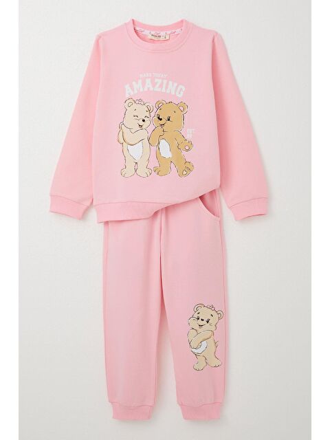Breeze Kız Bebek Eşofman Takım Eğlenceli Ayıcıklar Baskılı Pembe (1.5-2 Yaş) - S000325279-20024