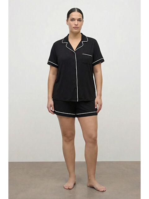 Mylinemoda Kontrast Biyeli Şortlu Penye Pijama Takımı - S000513616-19351