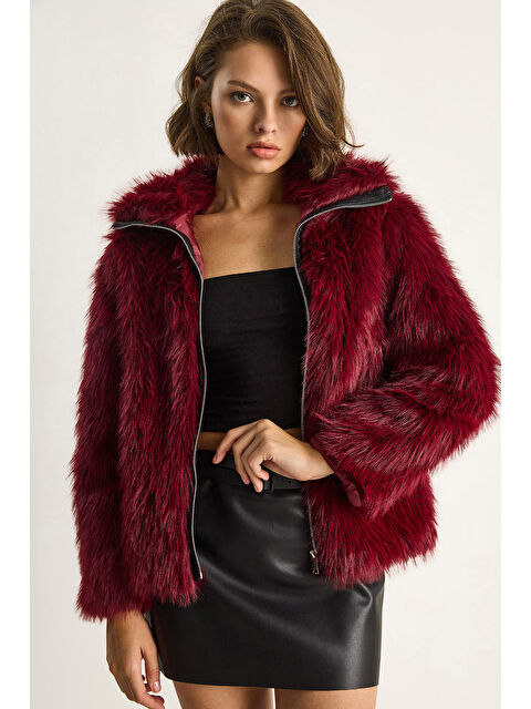 SHADE Kadın Fermuarı Deri Detaylı Astarlı Kürk Mont - S000313214-19951