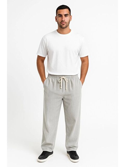 Jane's Erkek Fitilli Kadife Cepli Buggy Pantolon Oversize Rahat Kalıp - Gri