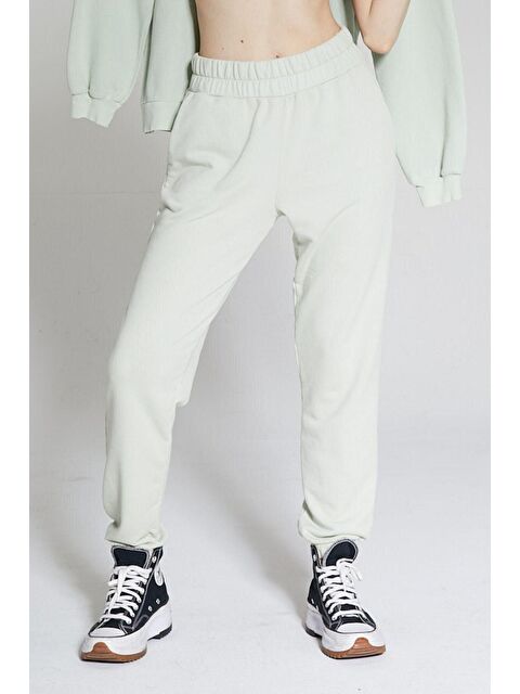 Chandraswear Yeşil Kadın Mineral Boyalı Organik Pamuklu Yüksek Bel Jogger Eşofman Altı - Mila - S000029022-18194