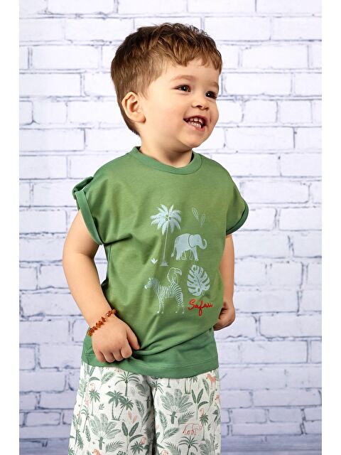 Mi·ni·ni·o Erkek Bebek Yeşil Safari Desenli T-Shirt - S000364742-18194