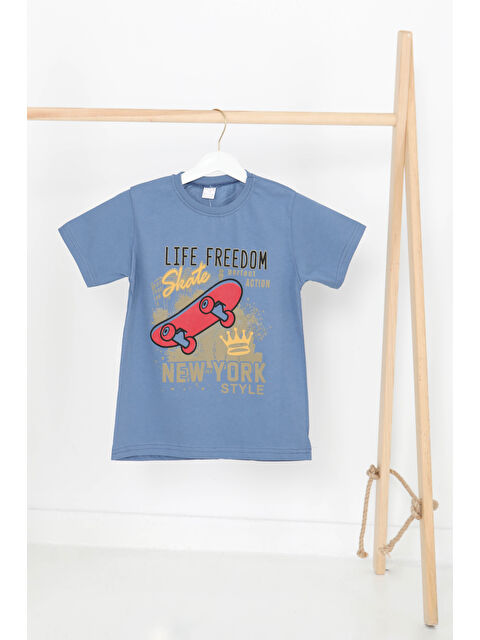 Tofisa Erkek Çocuk Indigo Baskılı Kısa Kollu T-Şhirt - 27383 - S000426022-23093