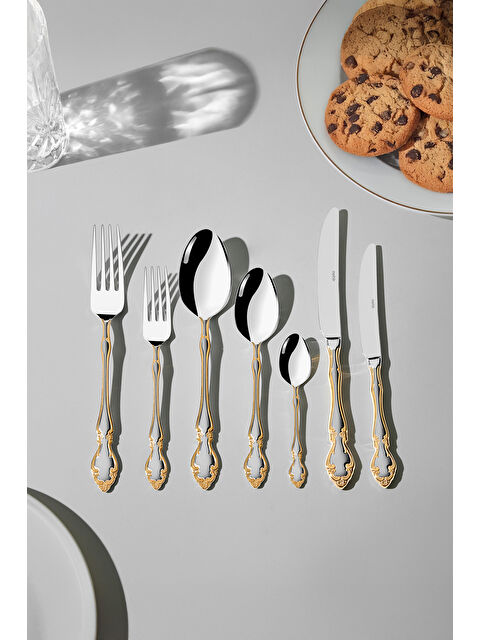 Nehir Adriana Altın Saten 12 Kişilik 89 Parça Kutulu Çatal Kaşık Bıçak Takımı - S000492263-20076