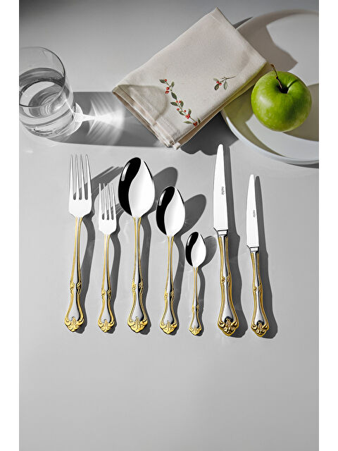 Nehir Lalezar Altın Saten 12 Kişilik 84 Parça Deri Kutulu Çatal Kaşık Bıçak Takımı - S000492264-20076