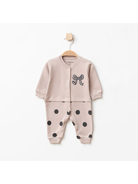 AZİZ BEBE Kız Bebek Çıtçıtlı Fiyonk Nakişli %100 Pamuk Tulum 0 Ay 6 Ay