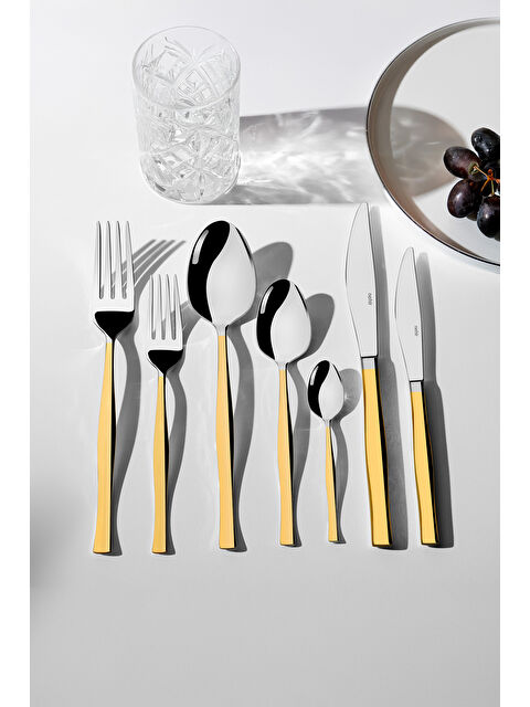 Nehir Zarif Altın Sade 12 Kişilik 84 Parça Kutulu Çatal Kaşık Bıçak Takımı - S000492273-20076