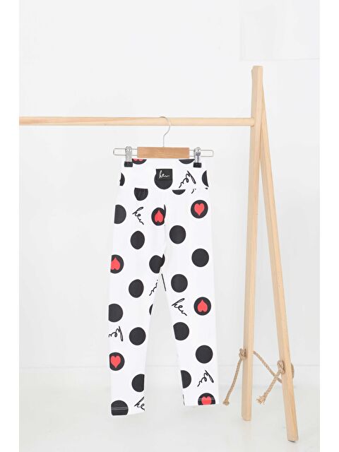 Tofisa Kız Çocuk Beyaz Baskılı Armalı Tayt - 27201 - S000426023-20063