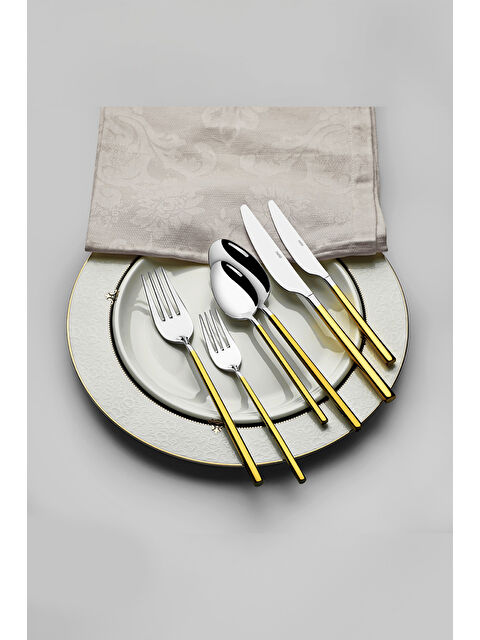 Nehir Gloria Altın Sade 12 Kişilik 84 Parça Kutulu Çatal Kaşık Bıçak Takımı - S000492275-20076