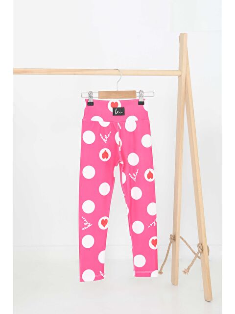 Tofisa Kız Çocuk Fusya Baskılı Armalı Tayt - 27201 - S000426023-18686