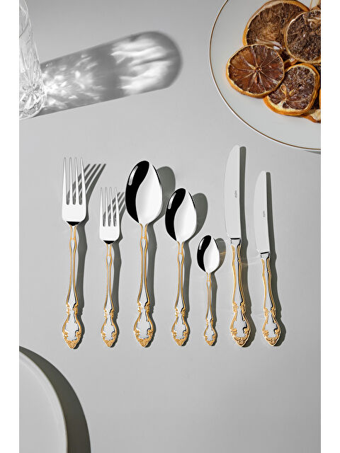 Nehir Adriana Altın Sade 12 Kişilik 84 Parça Kutulu Çatal Kaşık Bıçak Takımı - S000492277-20076