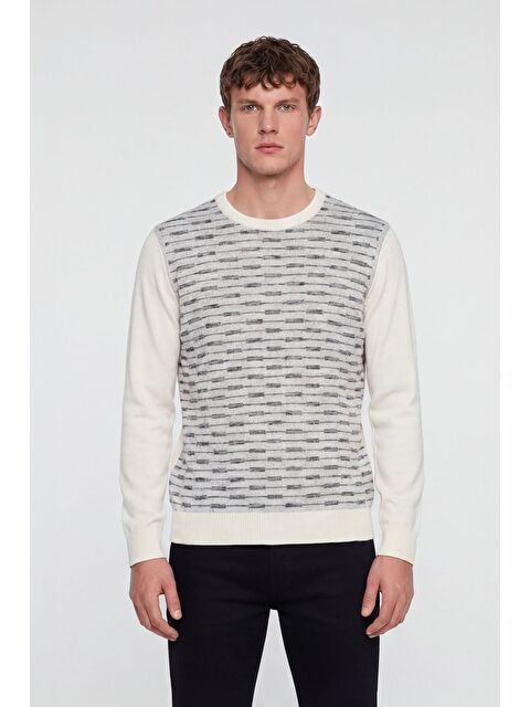 Sabri Özel Erkek Kemik Normal Kesim Regular Fit Yünlü Standart Boy Dokuma Triko Kazak