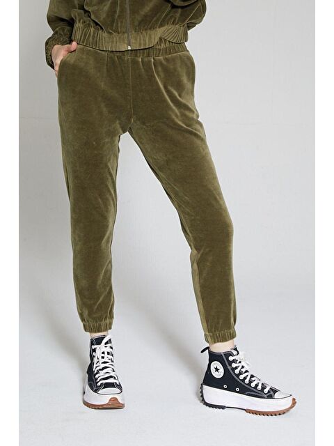 Chandraswear Haki Kadın Kadife Jogger Pantolon - Vale - S000029027-18547