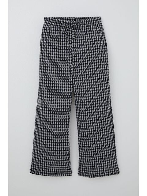 Breeze Kız Çocuk Pantolon Kazayağı Desenli Beli Lastikli Siyah (9-14 Yaş) - S000512975-19351