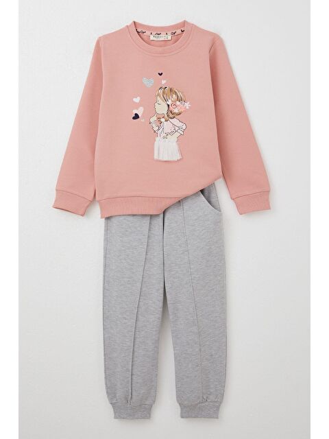 Breeze Kız Çocuk Eşofman Takım Düşünceli Kız Baskılı Gülkurusu (2-3 Yaş) - S000325286-20028