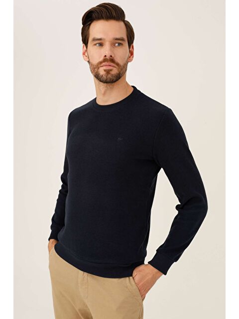 igs Lacivert Rahat Kalıp Bisiklet Yaka Düz Uzun Kollu Triko - S000490027-21164