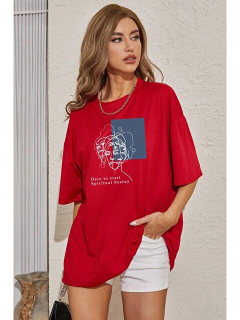 uyguntarz Unisex Minimal line drawing Baskılı T-shirt - S000243517-20045