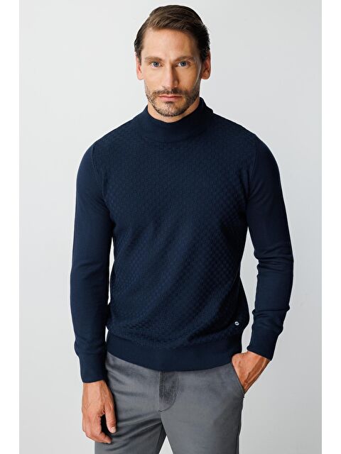 igs Lacivert Dar Kalıp Yarım Balıkçı Düz Uzun Kollu Triko - S000490028-21164