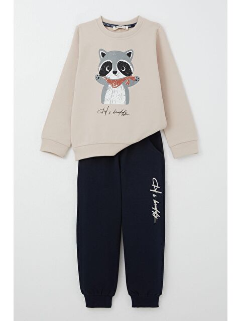 Breeze Erkek Çocuk Eşofman Takım Sevimli Rakun Baskılı Bej (1.5-4 Yaş) - S000017137-19928