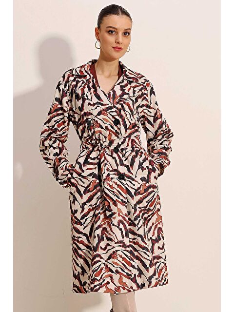 Bigdart 5853 Desenli Kruvaze Yaka Trençkot - C. Bej - S000085404-37202