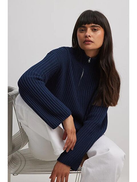 Madmext Lacivert Fermuar Yaka Basic Kazak Mg1960 - S000121187-21164